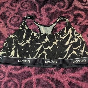 Woxer Black and Cream Marble-Print Racerback Sports Bra
